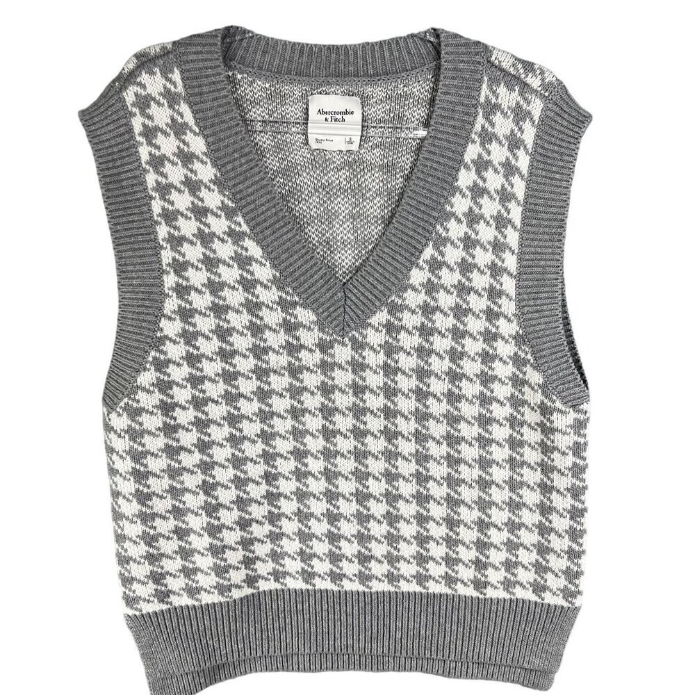 Abercrombie & Fitch Womens S Houndstooth Soft Knit Sweater Vest Cottagecore